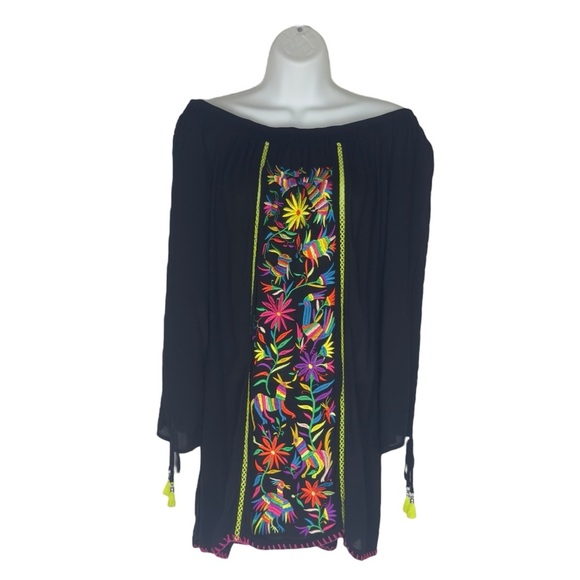 NWT Nanette Lepore Swim Black Embroidered Off The Shoulder Cover Up Medium - Picture 2 of 11